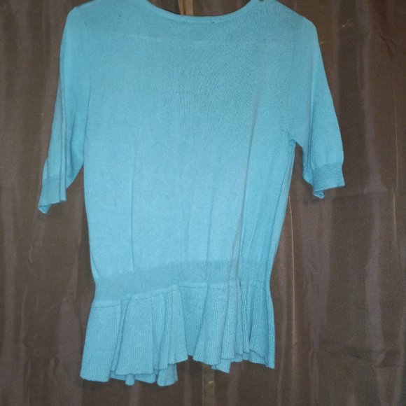 Turquoise Cardigan Sweater with Hook & Eye Closure - Picture 2 of 3